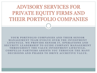 ADVISORY SERVICES FOR PRIVATE EQUITY FIRMS AND THEIR PORTFOLIO COMPANIES