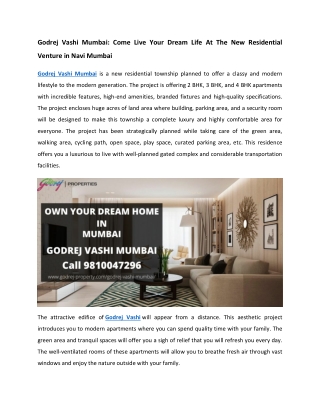 Godrej Vashi Mumbai Apartments - New Launch Project