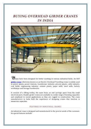Buying Overhead Girder Cranes in India