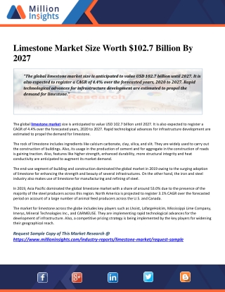 Limestone Market Size Worth $102.7 Billion By 2027