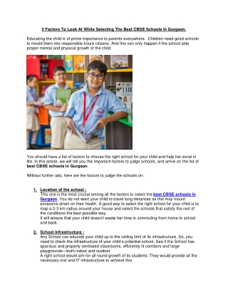 5 Factors To Look At While Selecting The Best CBSE Schools In Gurgaon.