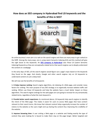 How does an SEO company in Hyderabad find LSI keywords and the benefits of this in SEO?