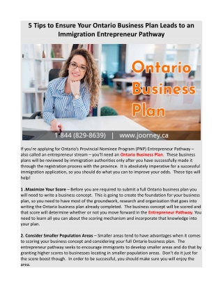 5 Tips to Ensure Your Ontario Business Plan Leads to an Immigration Entrepreneur Pathway