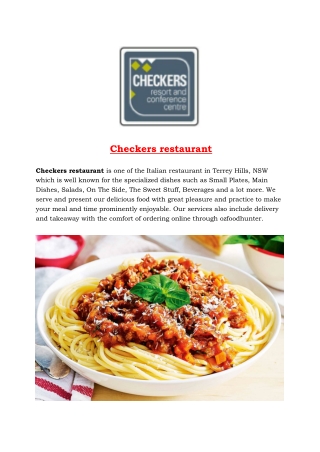 5% off - Checkers Italian Restaurant Terrey Hills, NSW