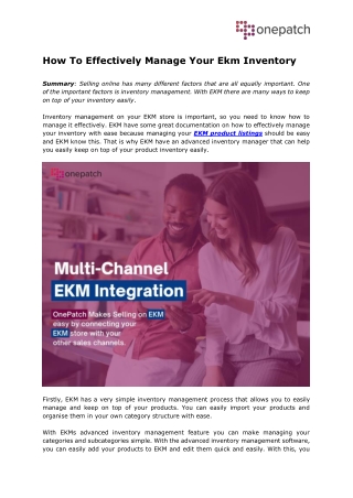 How To Effectively Manage Your Ekm Inventory