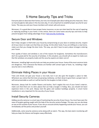 5 Home Security Tips and Tricks