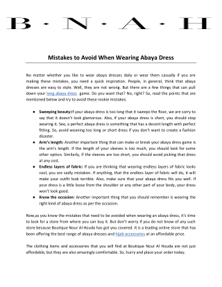 Mistakes to Avoid When Wearing Abaya Dress