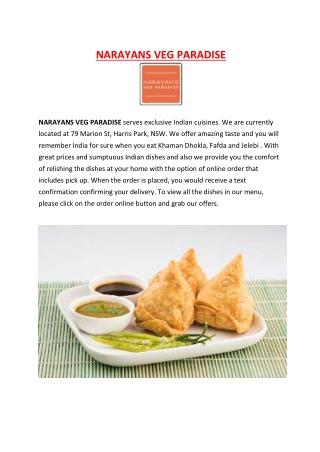 5% off - Narayans Veg Paradise Indian food Harris Park, NSW