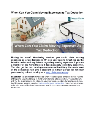 When Can You Claim Moving Expenses As Tax Deduction