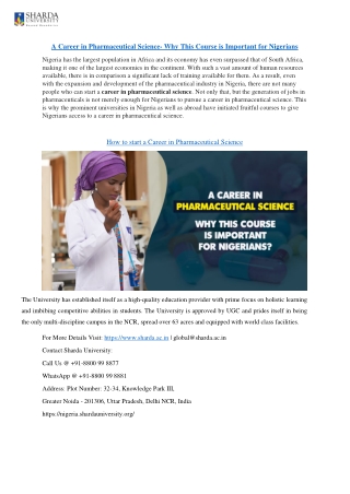 A Career in Pharmaceutical Science- Why This Course is Important for Nigerians