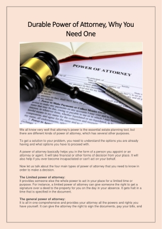 Durable power of attorney, why you need one