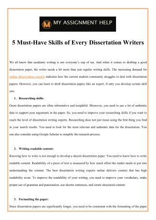 5 Must-Have Skills of Every Dissertation Writers