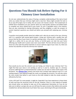 Questions You Should Ask Before Opting For A Chimney Liner Installation