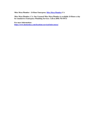 Mira Mesa Plumber - 24 Hour Emergency Mira Mesa Plumber CA