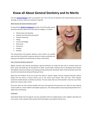 Know all About General Dentistry and its Merits