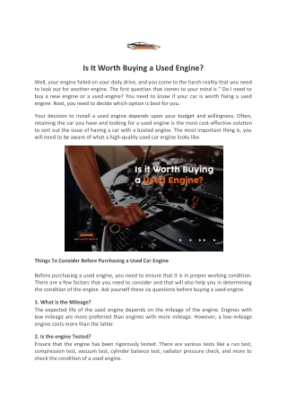 Is It Worth Buying a Used Engine?