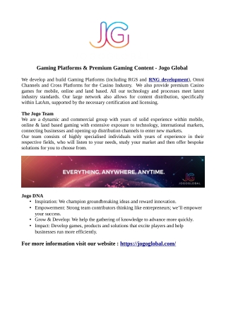 Gaming Platforms & Premium Gaming Content - Jogo Global