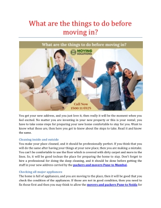 What are the things to do before moving in?