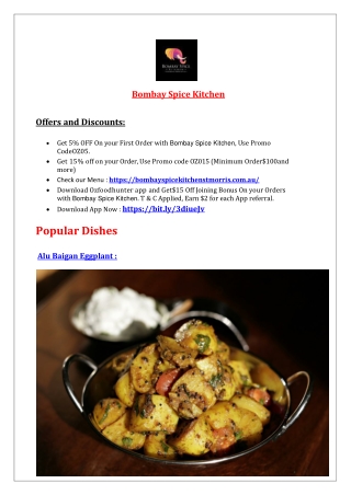 5% Off - Bombay Spice Kitchen Restaurant Menu St Morris, SA