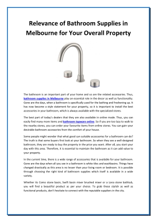 Relevance of Bathroom Supplies in Melbourne for Your Overall Property