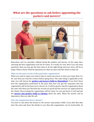 What are the questions to ask before appointing the packers and movers?