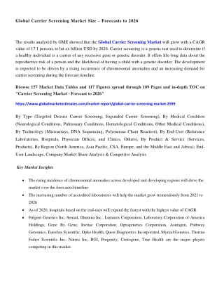 Global Carrier Screening Market Research Report