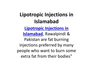 Lipotropic Injections in Islamabad