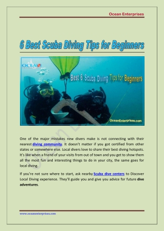 6 Best Scuba Diving Tips for Beginners - Ocean Enterprises | PDF
