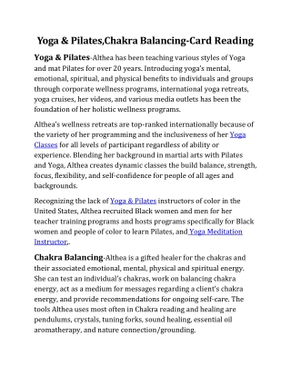 Yoga & Pilates,Chakra Balancing-Card Reading