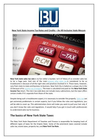 New York State Income Tax Rates and Credits – An All-Inclusive Vade Mecum