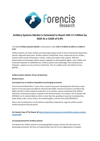 Artillery Systems Market Emergence Of Advanced Technologies And Global Industry Analysis 2027!!