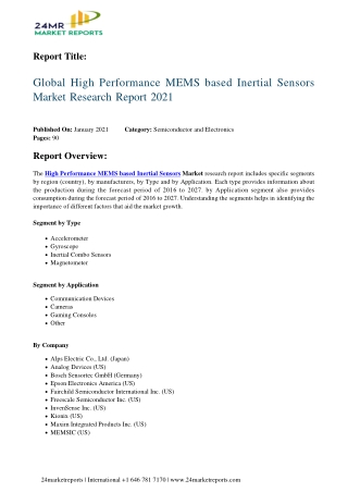 High Performance MEMS Based Inertial Sensors Market Research Report 2021