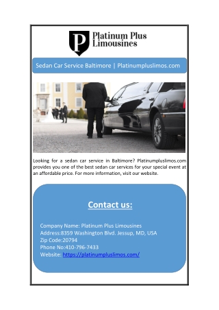 Sedan Car Service Baltimore | Platinumpluslimos.com