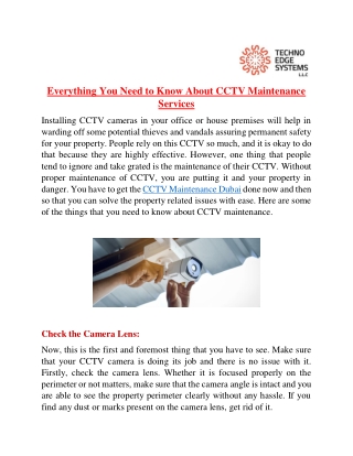 Everything You Need to Know About CCTV Maintenance Services