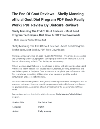 The End Of Gout Reviews - Shelly Manning official Gout Diet