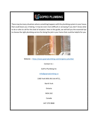 Emergency plumber services toronto | Goproplumbing.ca