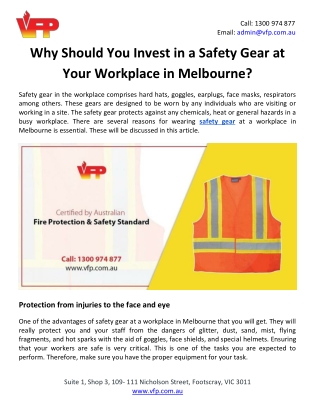 Why should you invest in a safety gear at your workplace in Melbourne?