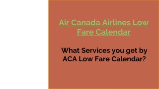 Air Canada Airlines Low Fare Calendar
