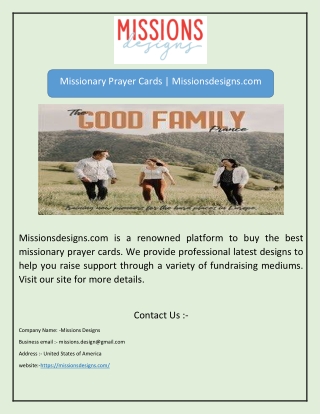 Missionary Prayer Cards | Missionsdesigns.com