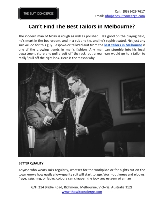 Can’t find the best tailors in Melbourne?