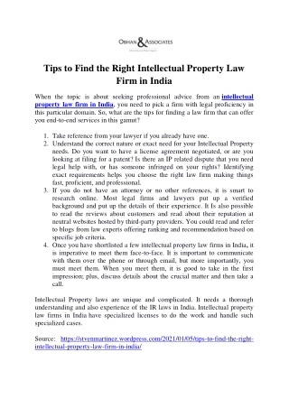 Tips to Find the Right Intellectual Property Law Firm in India