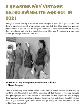 5 Reasons Why Vintage Retro Swimsuits Are Hot in 2021