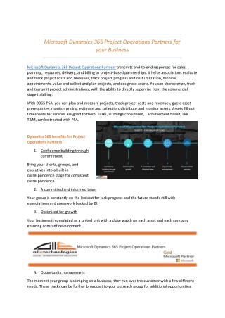 Microsoft Dynamics 365 Project Operations Partners for your Business