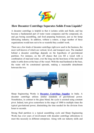 How Decanter Centrifuge Separates Solids From Liquids?