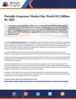 Portable Generator Market Size Worth $5.2 Billion By 2025