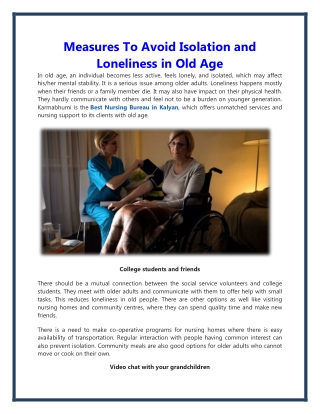 Measures to prevent the isolation and solitude of old age