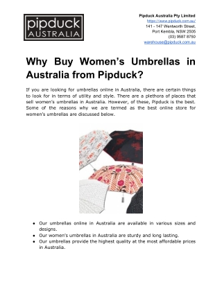 Why Buy Women’s Umbrellas in Australia from Pipduck?