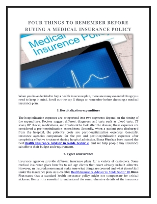 Remember before you purchase a health insurance policy