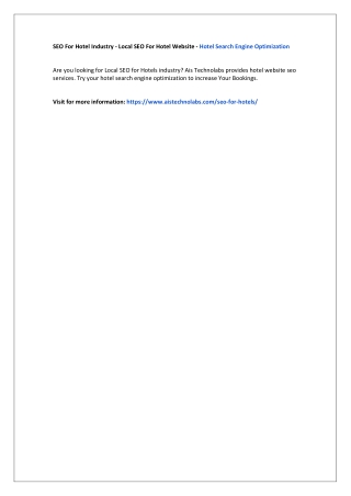 SEO For Hotel Industry - Local SEO For Hotel Website - Hotel Search Engine Optimization