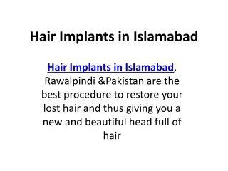Hair Implants in Islamabad